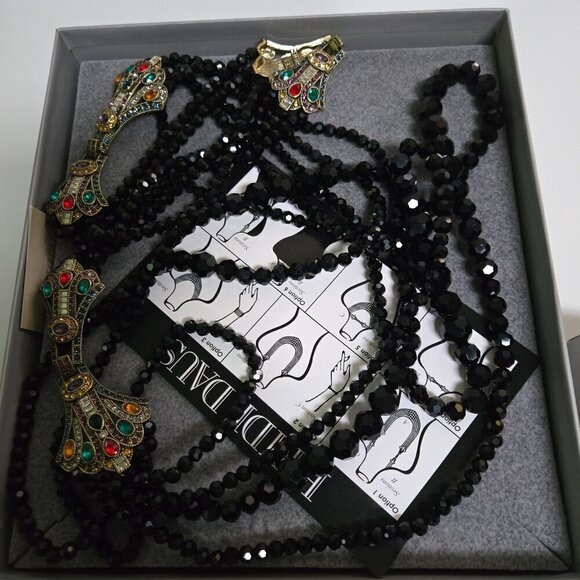 Heidi Daus NWOT Age Of Elegance Black Faceted Bead Crystal Necklace Bracelet Set - Picture 10 of 12